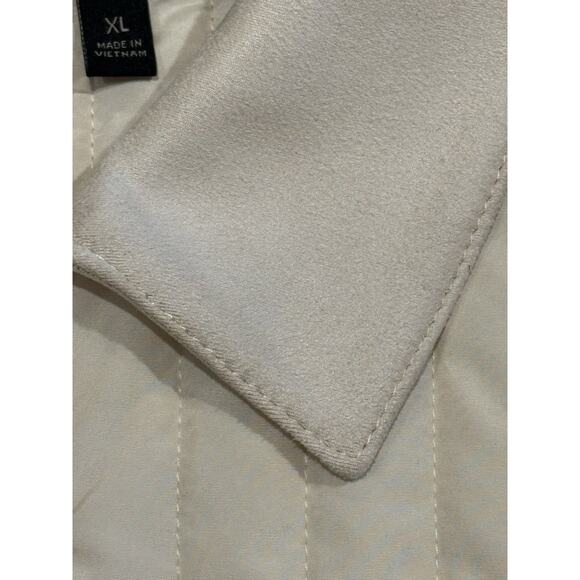 Banana Republic Women's Ivory Quilted Jacket With Faux Sued Collar & Trim Sz XL - Picture 9 of 13